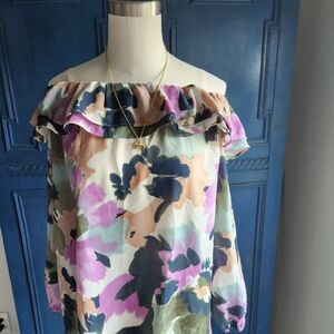 J. Crew Multicolor Floral Off-Shoulder Blouse